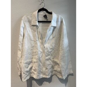 Eileen Fisher Women's‎ 100% Irish Linen Zip Jacket Pockets Collar Ivory Size L